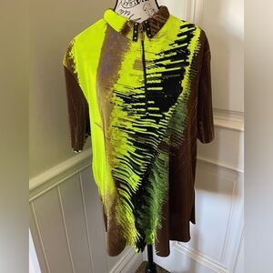 Jamie Sadock Vibrant Yellow and Brown  crinkle golf shirt